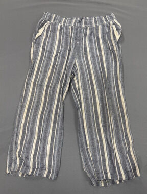 Briggs Women's Linen Blend Crop Pants Large Gray White Blue Striped Casual